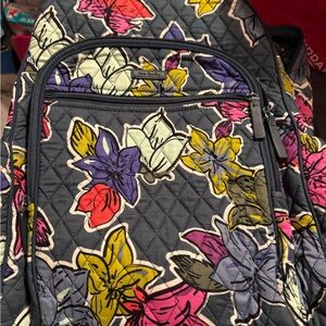 Vera Bradley Black and Pink Quilted Backpack with Floral Design